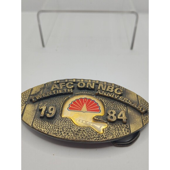 Vintage 80s Mens Belt Buckle: AFC on NBC 1984 Football TV NFL Helmet Sport brass - Picture 4 of 4